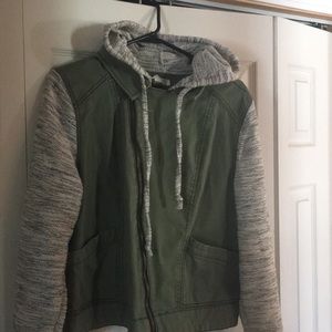 Green denim hooded jacket